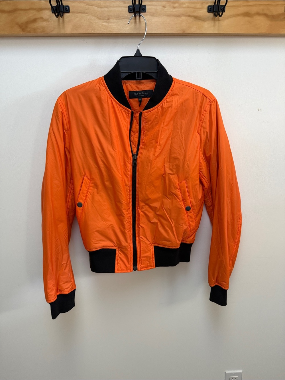 rag & bone Orange Bomber Jacket with Black Trim